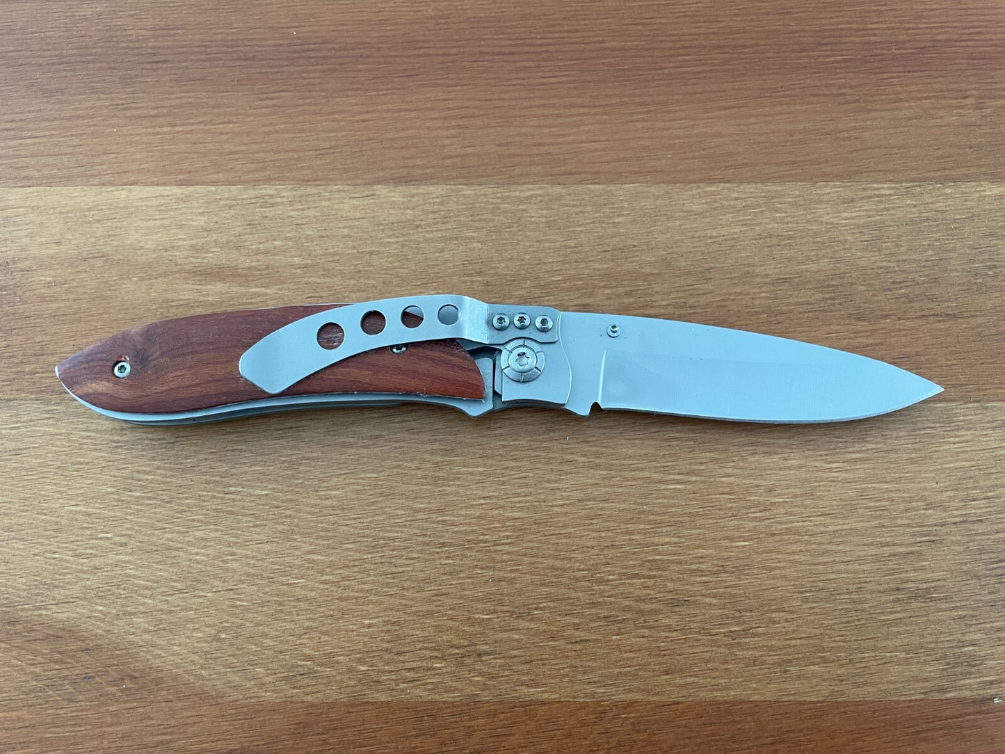 3.3" Stainless Steel Satin Blade Folding Knife Steel and Wood Handle Pocket Clip