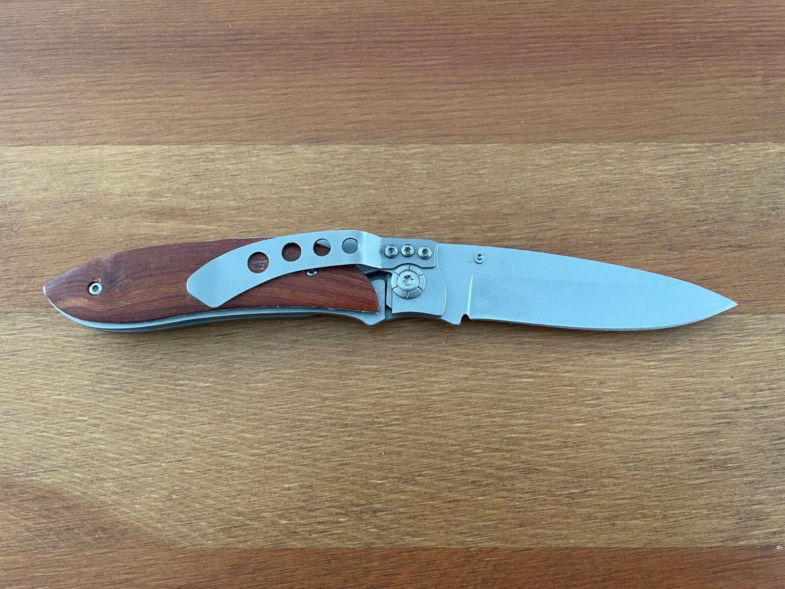 3.3" Stainless Steel Satin Blade Folding Knife Steel and Wood Handle Pocket Clip