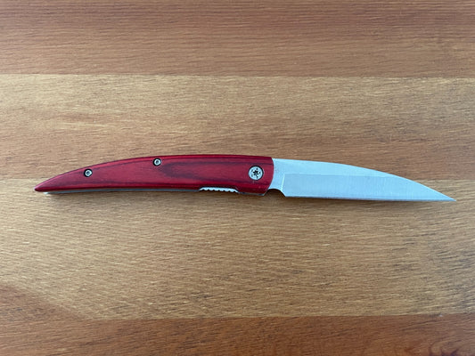3.4” Stainless Steel Navaja Folding Knife Bird Beak Red Stamina Wood Handle