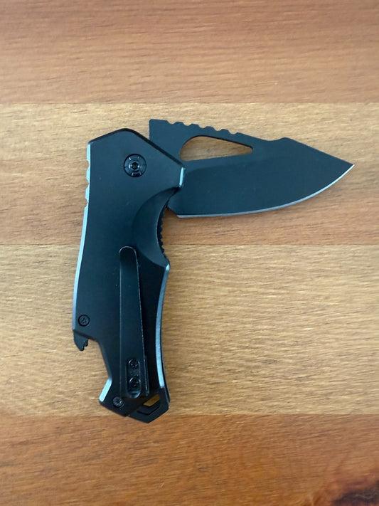 2.8" Stainless Steel Pocket Knife Black Finish Bottle Opener Liner Lock