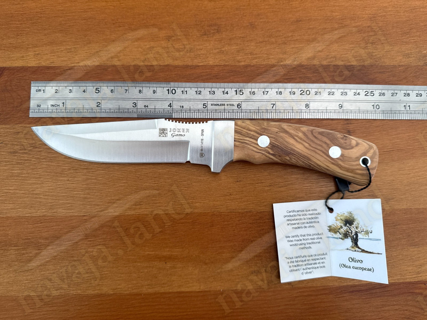 Joker Gamo Fixed Blade Hunting Knife 5.12" Mova 1.4116 Steel Olive Wood Handle