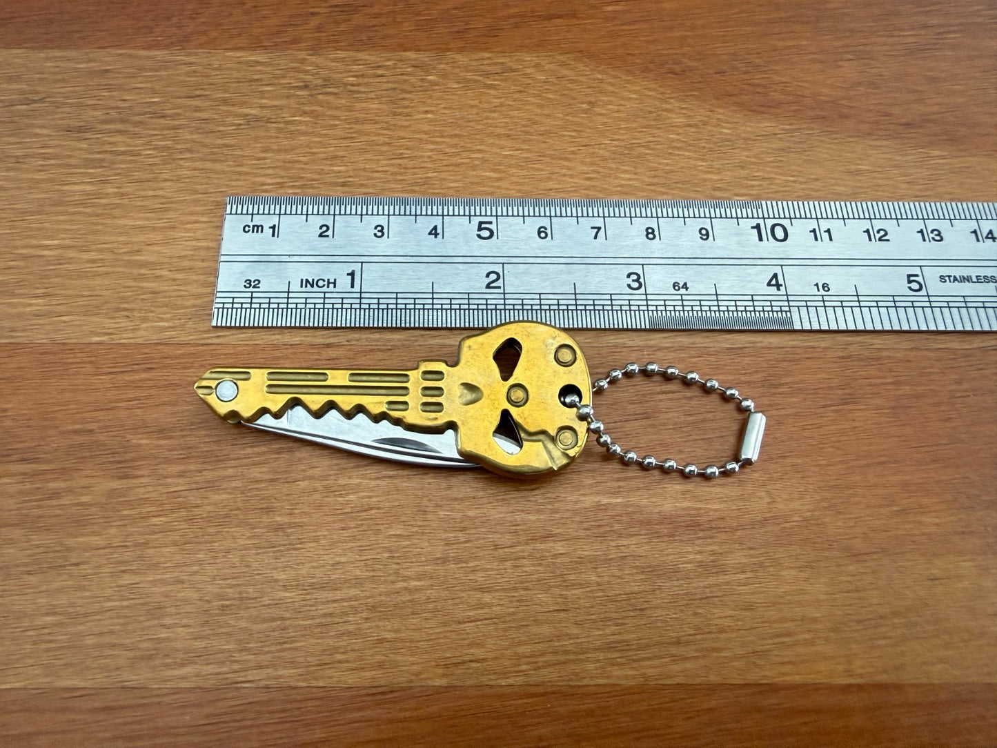 Golden Finish Skull Key Ring Knife 1.8-in Blade With Bottle Opener  From Spain