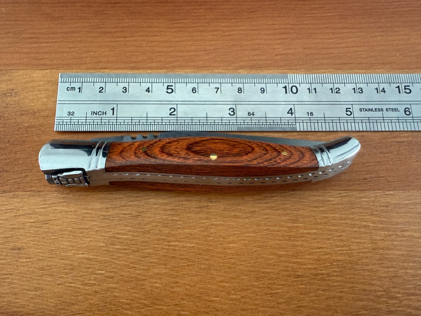 3.9” Stainless Steel Blade Navaja Laguiole Inox Folding Pocket Knife Wood Scales
