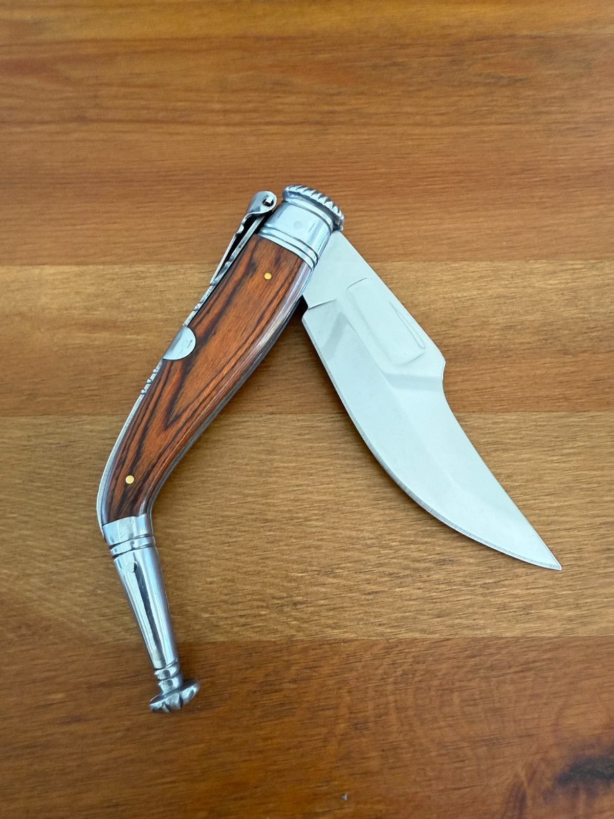 4.5” Spanish Navaja Jerezana Folding Knife Red Stamina Wood Scales With Ratchet