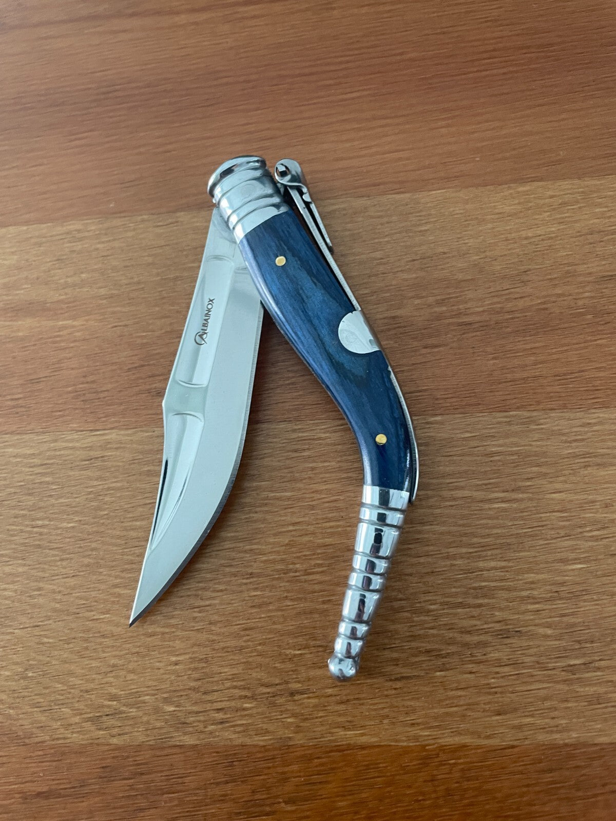 3.54" Blade Spanish Navaja Sevillana Pocket Knife Blue Wood Scales / Ratchet