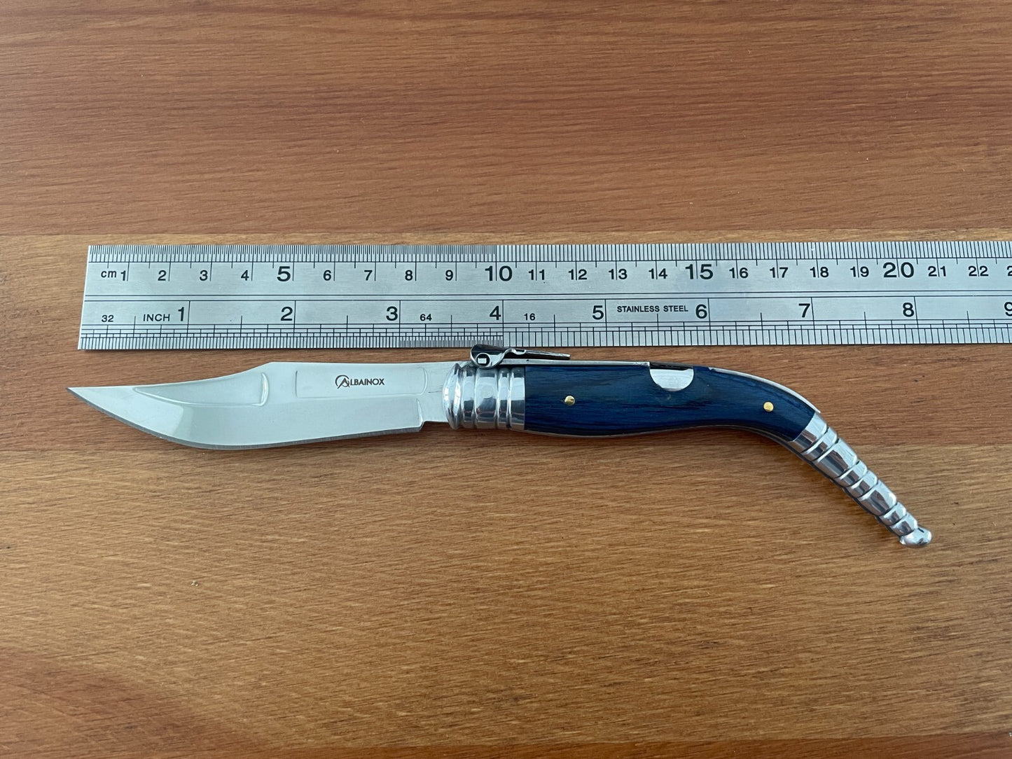 3.54" Blade Spanish Navaja Sevillana Pocket Knife Blue Wood Scales / Ratchet