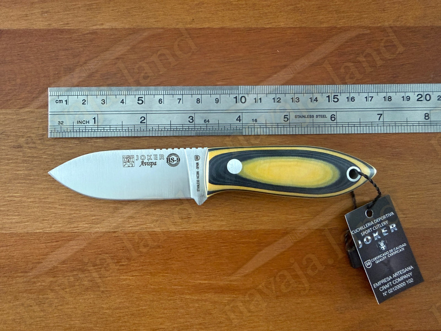 Joker Avispa Bushcraft Knife 3.15” Sandvik 14C28N Blade - Yellow & Black Micarta