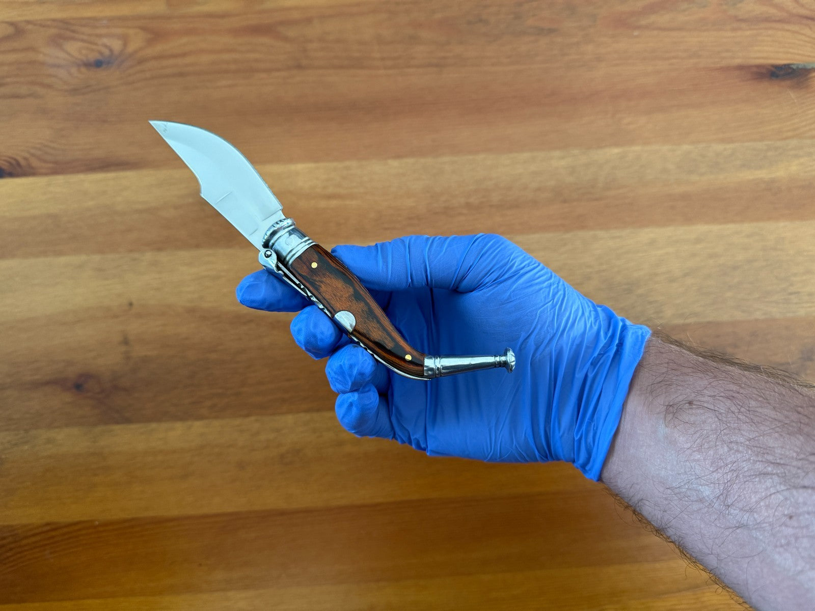 3” Spanish Navaja Jerezana Folding Knife Red Stamina Wood Scales With Ratchet