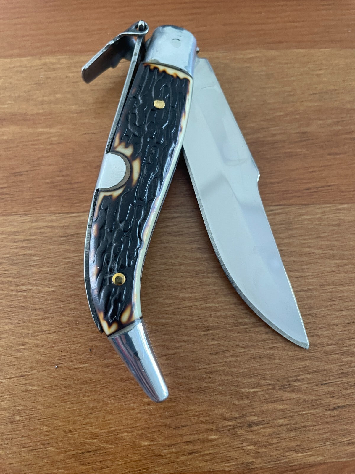 3.22" Stainles Spanish Navaja Teja Deer Antler Imitation Scales Billet Lock