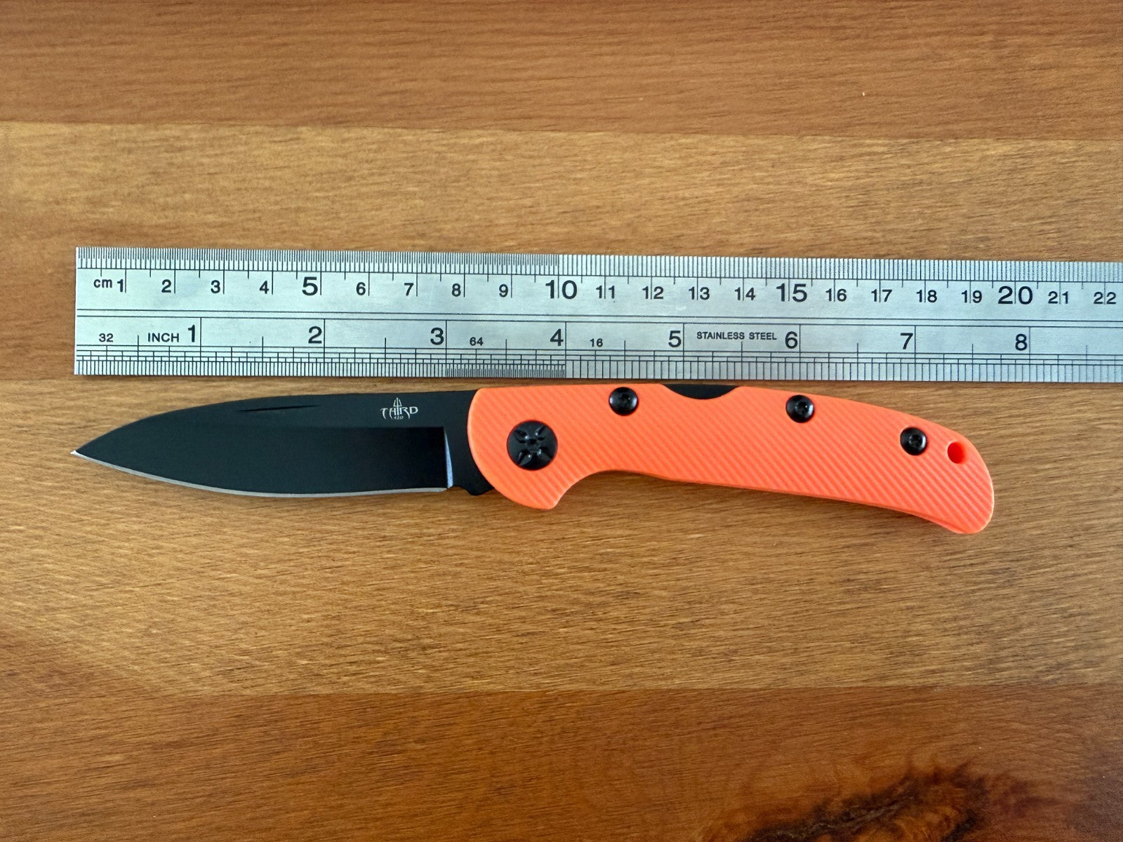 3.15" 420 Steel Blade Finished in Black - Orange Nylon Fiber Handle Lightweight