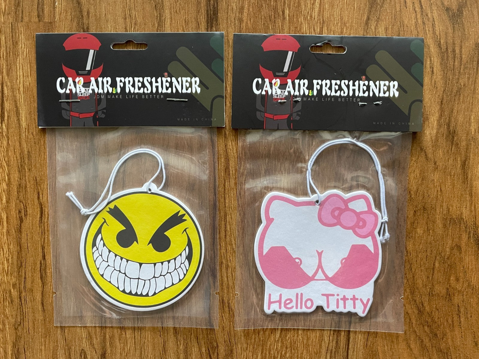 Car air freshener Scary Smiley Face Hello Kitty(T*itty) car fragrance - 2 Pack