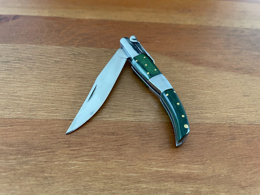2.75” Arabian Style Navaja Folding Pocket Knife Green Wood and Steel Handle