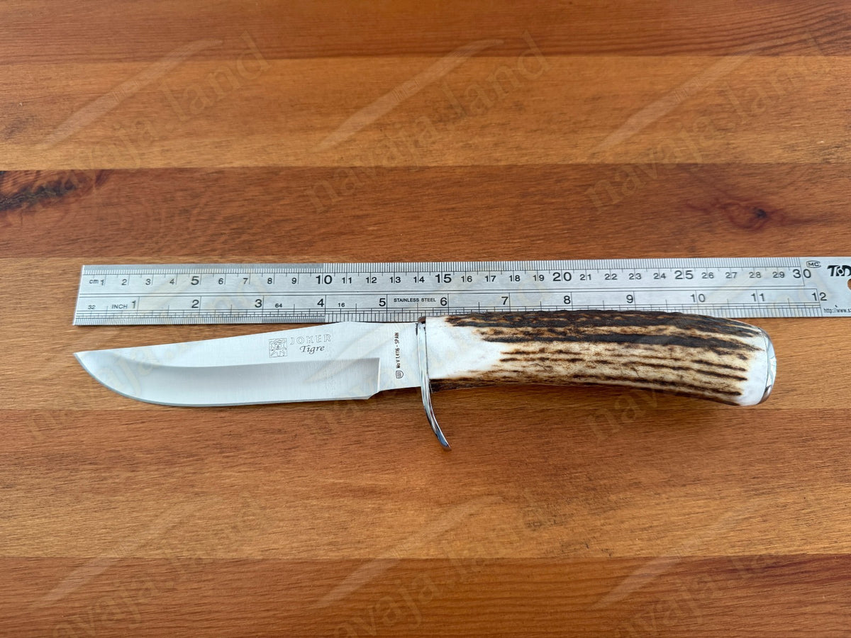 Joker Tigre Hunting Knife 5.5” MOVA Blade Deer Antler Handle Leather Sheath