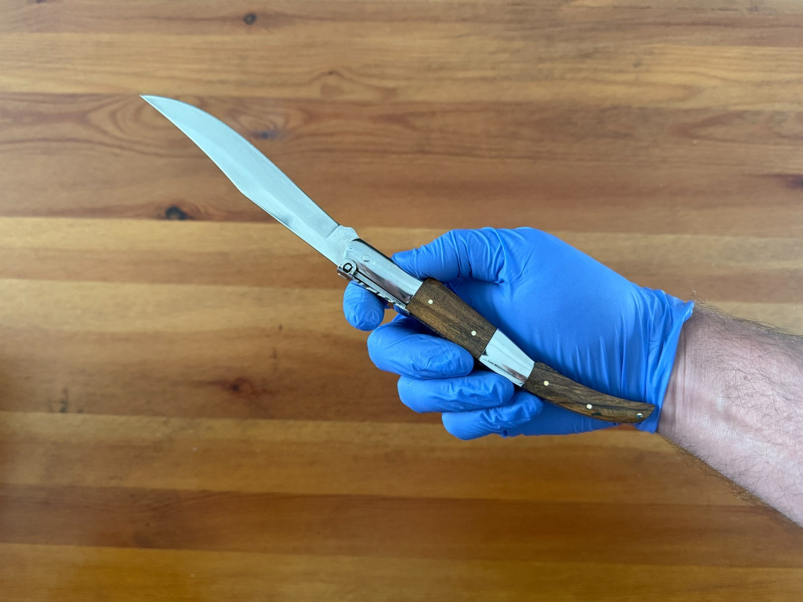 5.1" Arabian Style Navaja with Ratchet Pocket Knife Olive Wood and Steel Handle