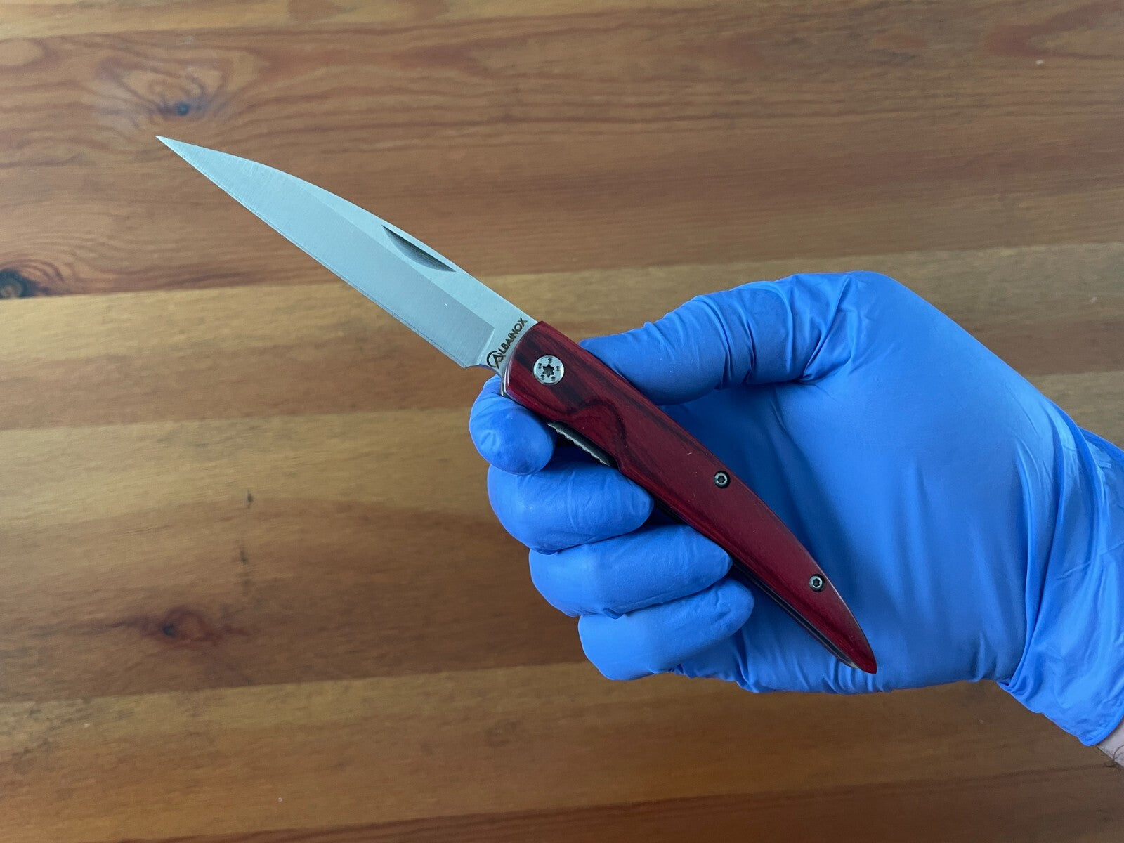 3.4” Stainless Steel Navaja Folding Knife Bird Beak Red Stamina Wood Handle