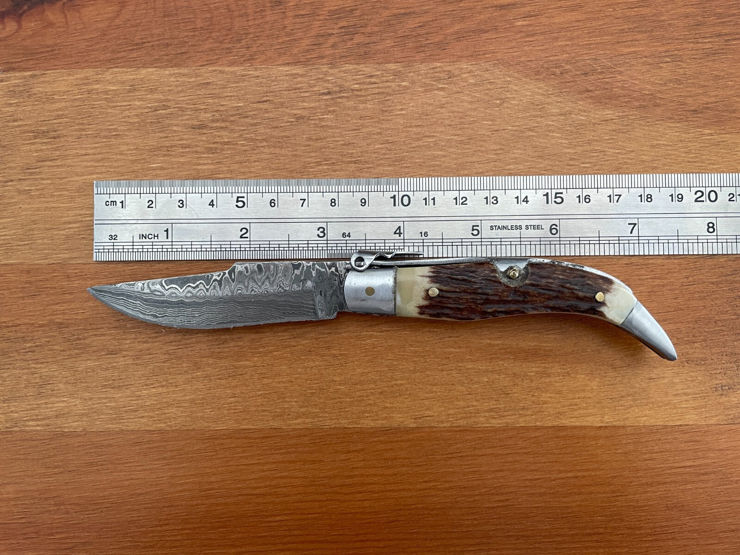 3.14” Spanish Navaja Pocket Knife Damascus Steel Deer Antler Scales -  US Seller
