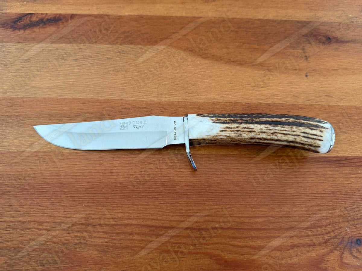 Joker Tigre Hunting Knife 5.5” MOVA Blade Deer Antler Handle Leather Sheath