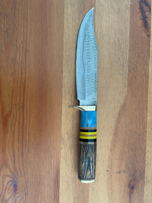6.6 in. Handmade Damascus Steel Hunting Knife Leather Sheath Included