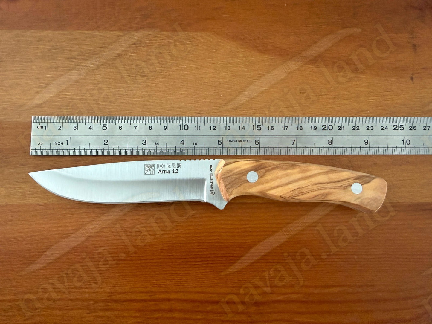 Joker Arrui 12 Outdoor Knife – 4.7” Blade | Olive Wood Handle | Leather Sheath