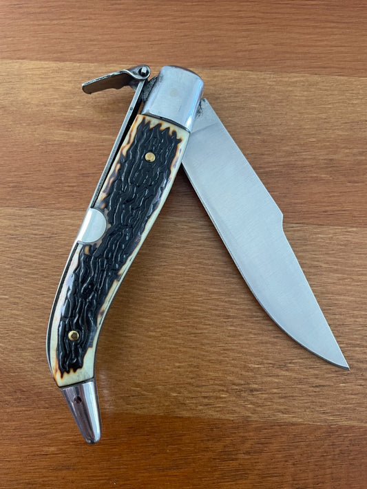 3.7" Carbon Steel Spanish Navaja Teja Deer Antler Imitation Scales Billet Lock