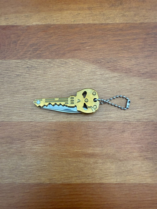 Golden Finish Skull Key Ring Knife 1.8-in Blade With Bottle Opener  From Spain