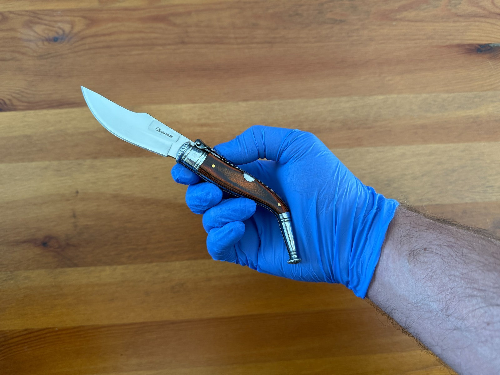 3” Spanish Navaja Jerezana Folding Knife Red Stamina Wood Scales With Ratchet