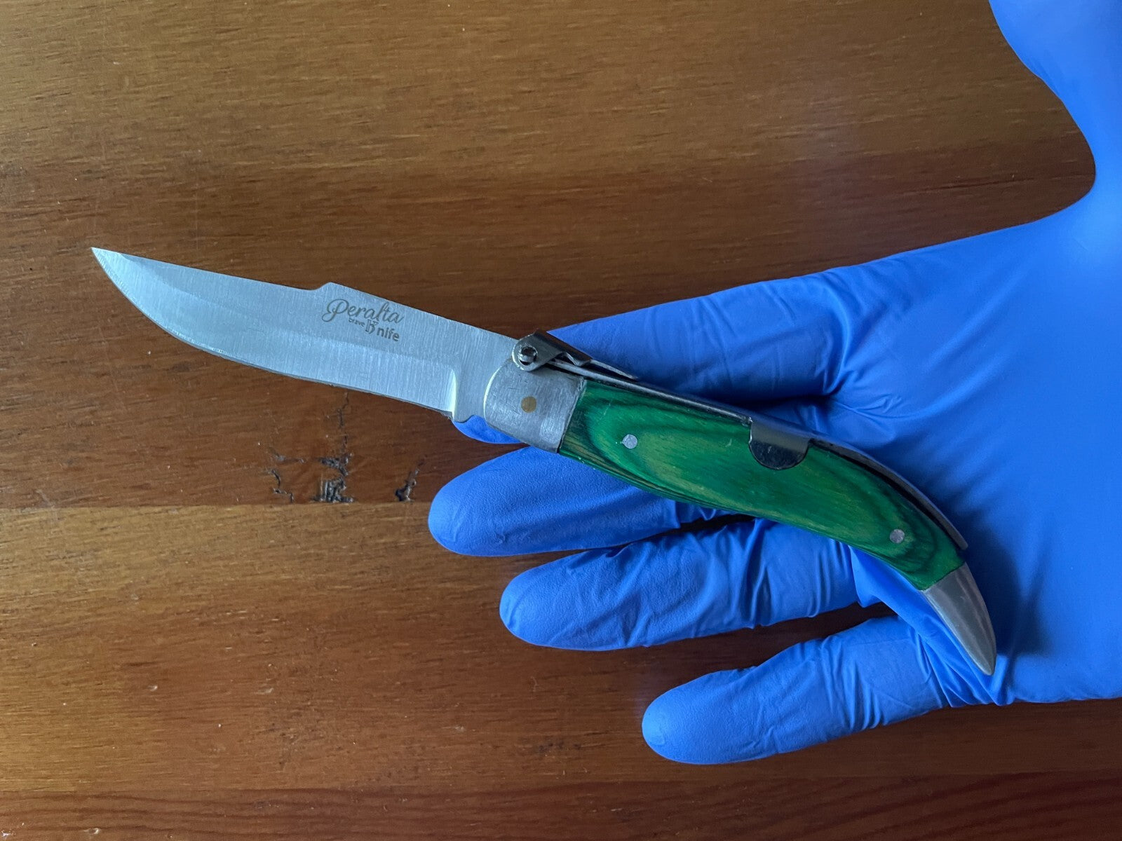 3.14” Spanish Navaja Teja Albacete Pocket Knife Green Wood Handmade - USA Seller