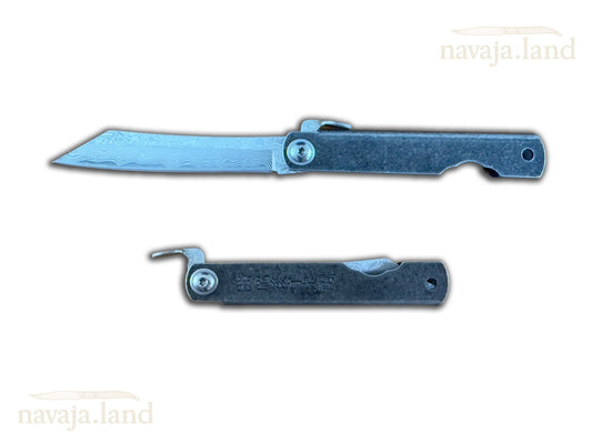 3" Navaja Higonokami Pocket Knife Damascus Steel Tanto Blade with Sheath