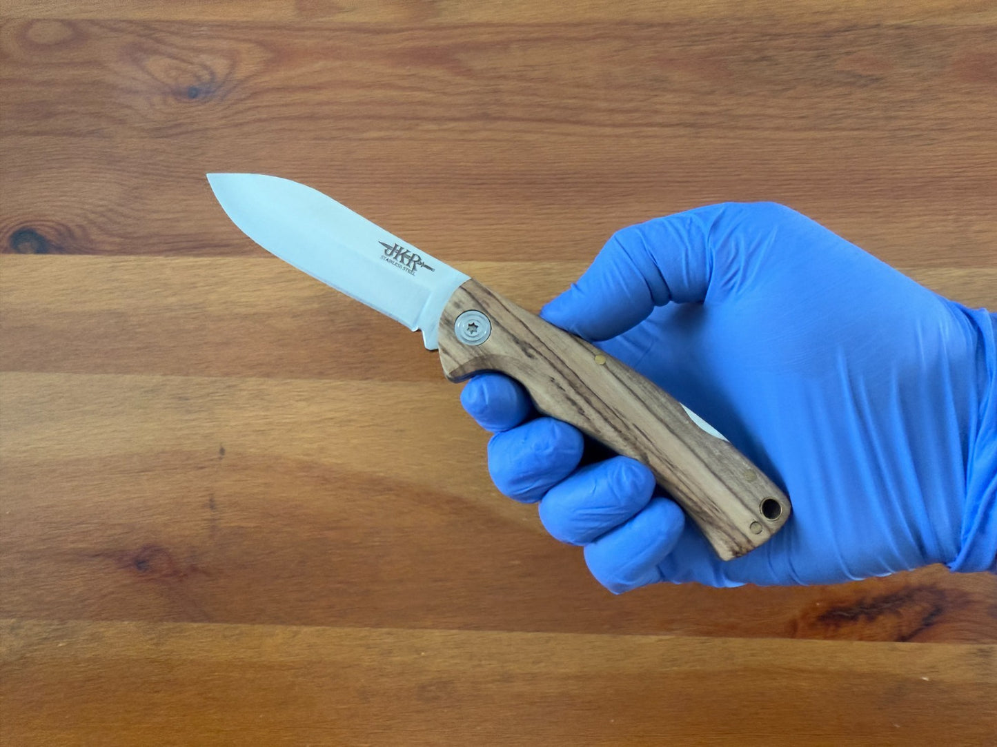 Sporting Folding Knife 7.8 cm 3 in Blade Zebrawood Handle Back Lock Lanyard Hole