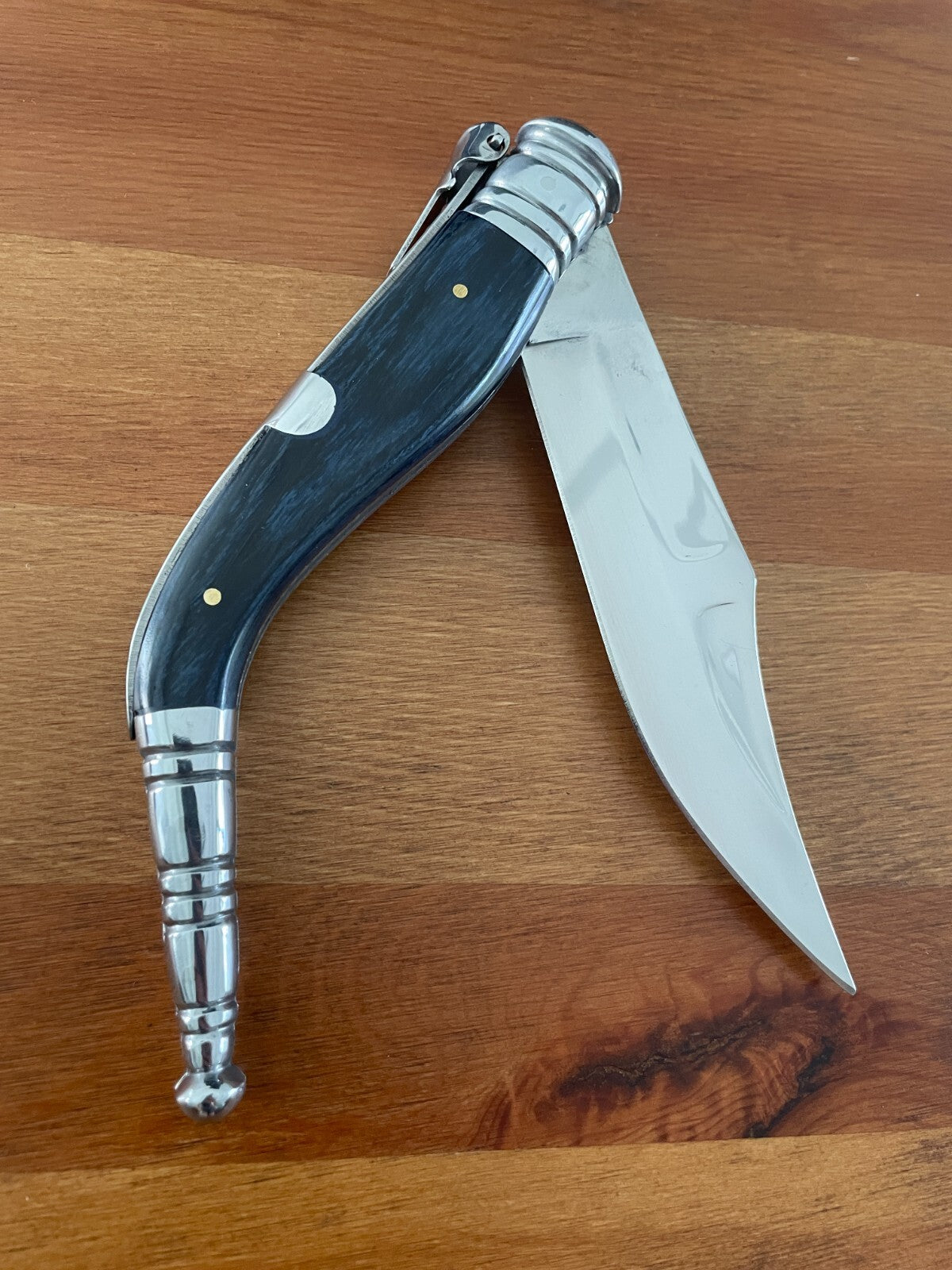 5.5" Spanish Navaja Sevillana Pocket Knife Blue Stamina Wood Scales with Ratchet