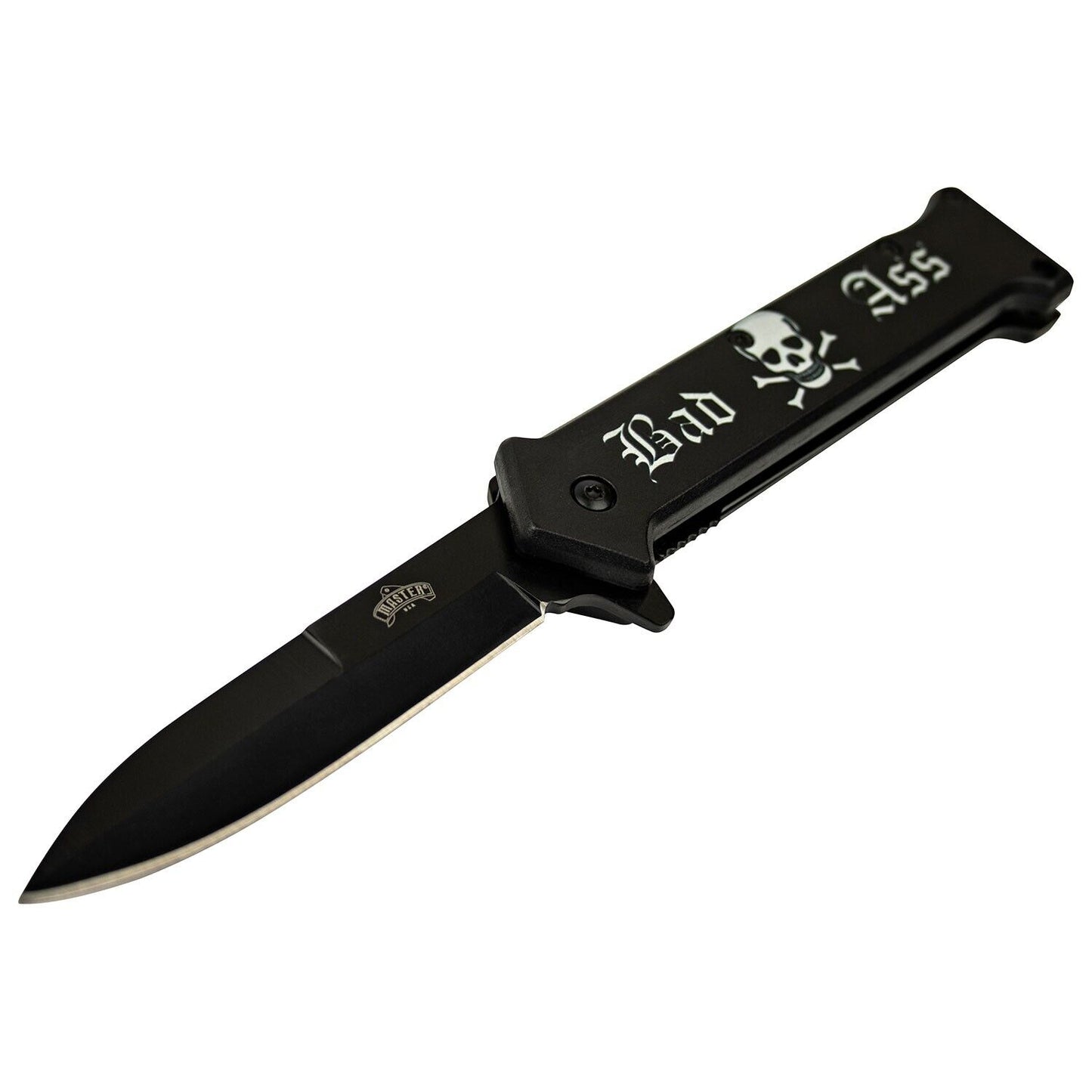 3.5" Bad Ass Embossed Spring Assisted Pocket Knife Oxidized Stainless Steel