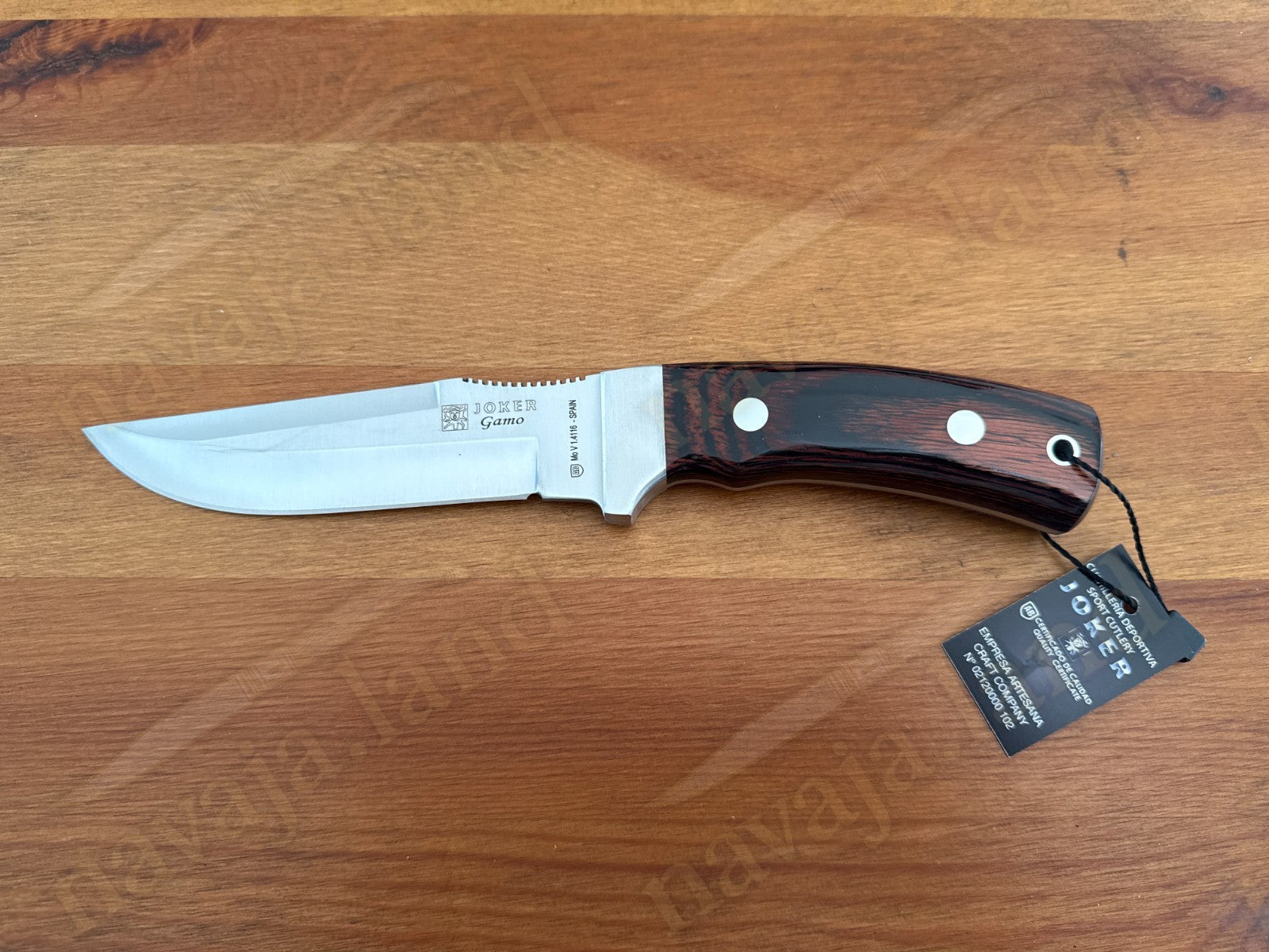 Joker Gamo Fixed Blade Hunting Knife 5.12" Mova 1.4116 Steel Red Wood Handle