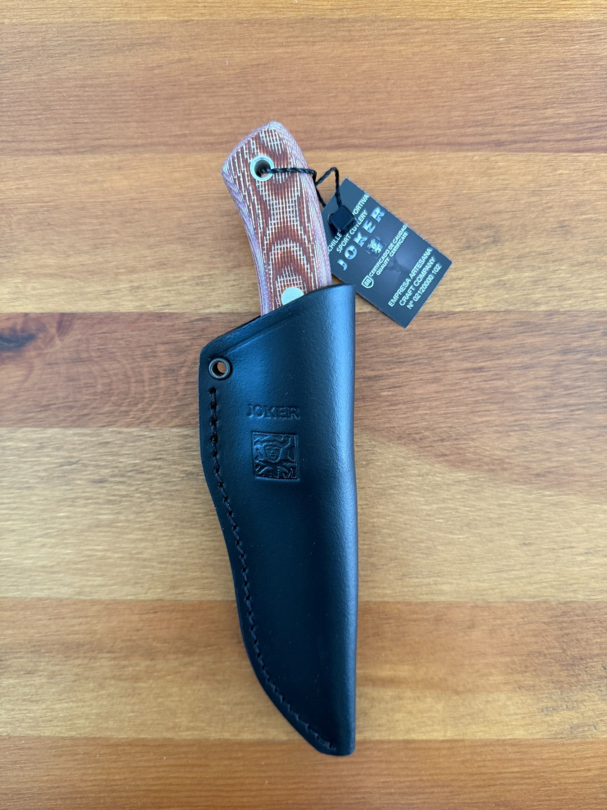 Joker Pantera Bushcraft Knife Brown Micarta Handle Black Sheath Lanyard Hole