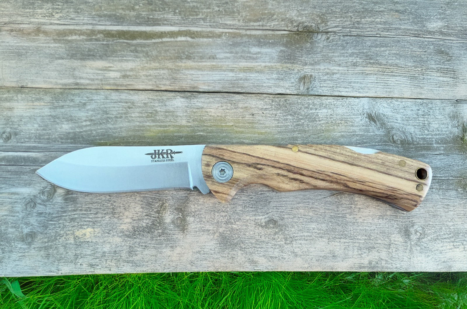 Sporting Folding Knife 7.8 cm 3 in Blade Zebrawood Handle Back Lock Lanyard Hole