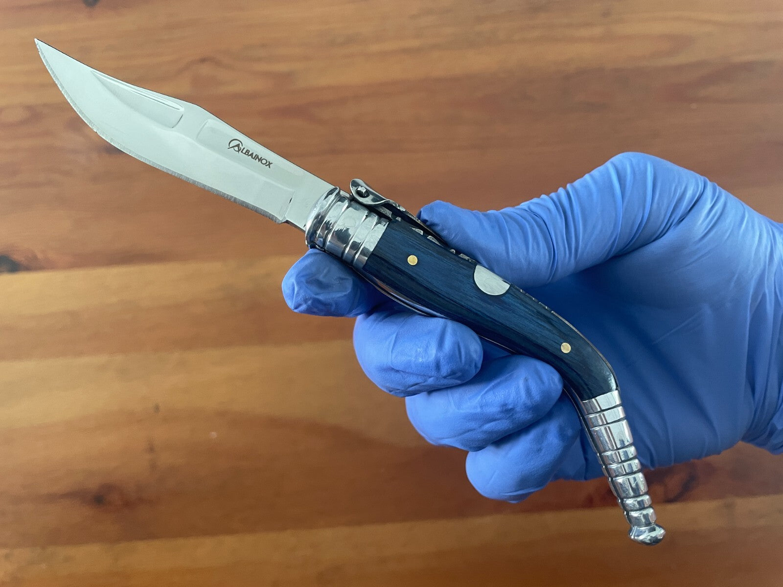 3.15" Blade Spanish Navaja Sevillana Pocket Knife Blue Wood Scales / Ratchet