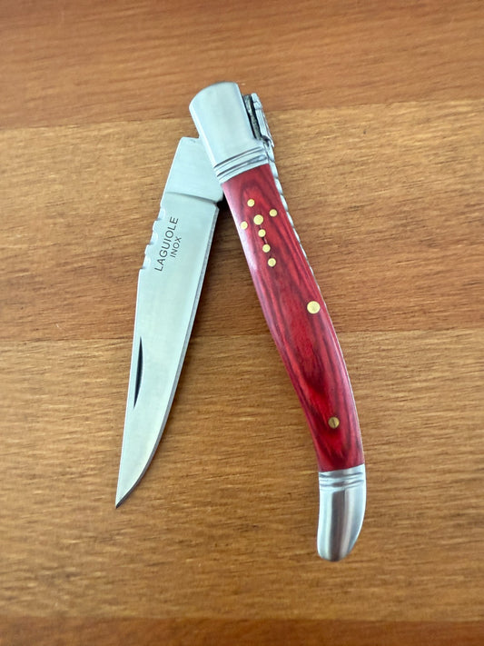 3.34” Stainless Steel Blade Navaja Laguiole Inox Pocket Knife Red Wood Scales