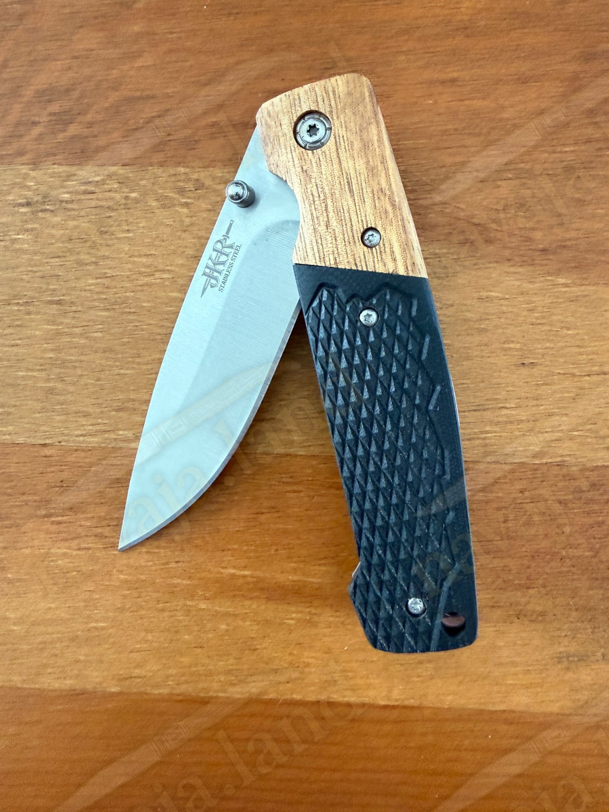 Sporting Folding Knife 3.4” Stainless Steel Blade G10 & Wood Handle Liner Lock