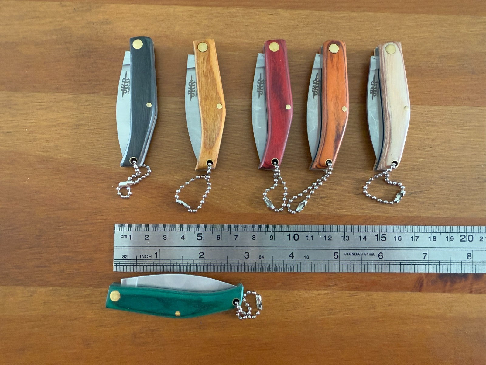 Set of 6 Folding Knives Wooden Handle 2.4-in. Blade Slipjoint Navaja Keychain