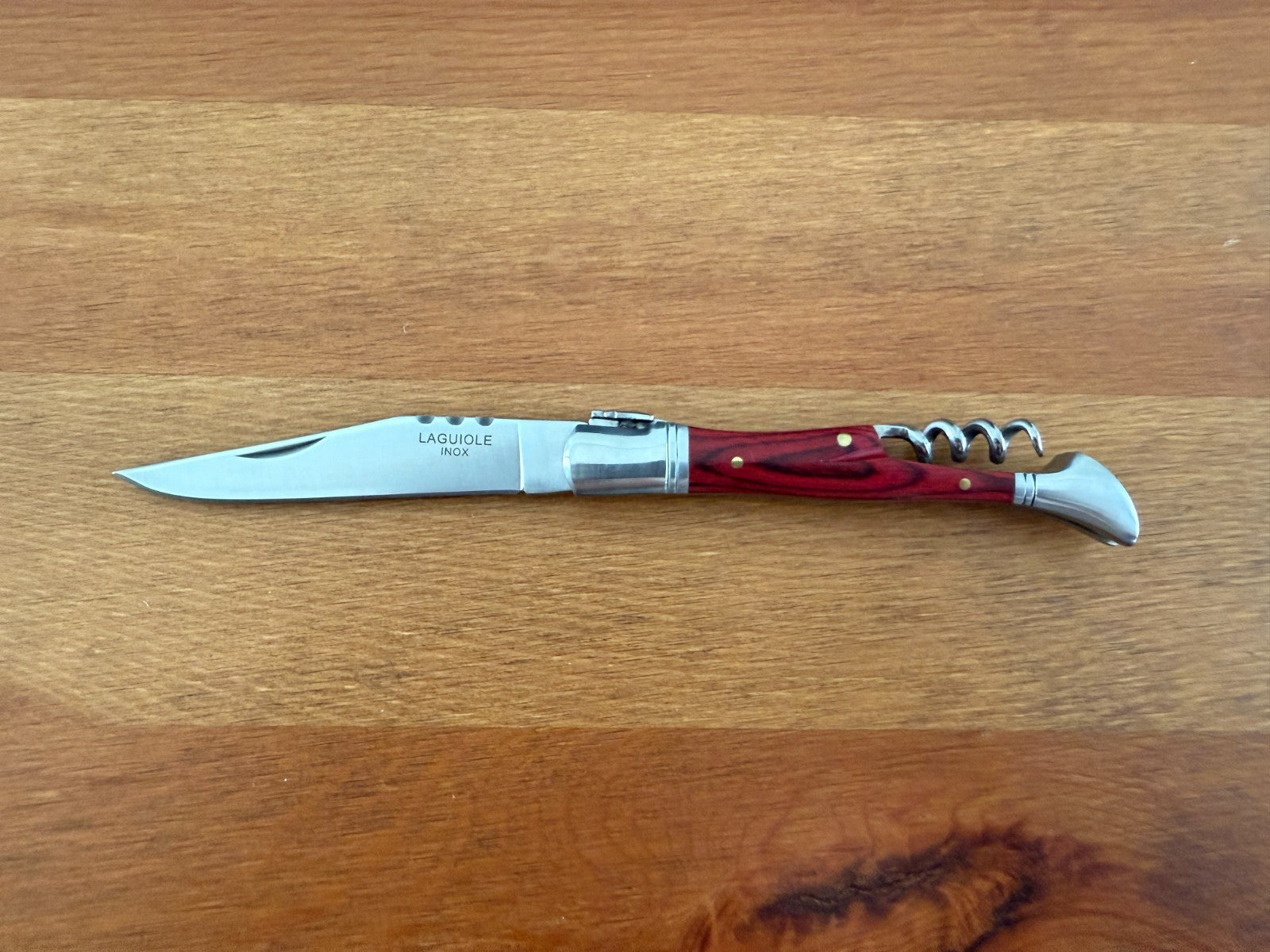 3.34” Stainless Steel Blade Navaja Laguiole Inox Pocket Knife Red Wood Scales