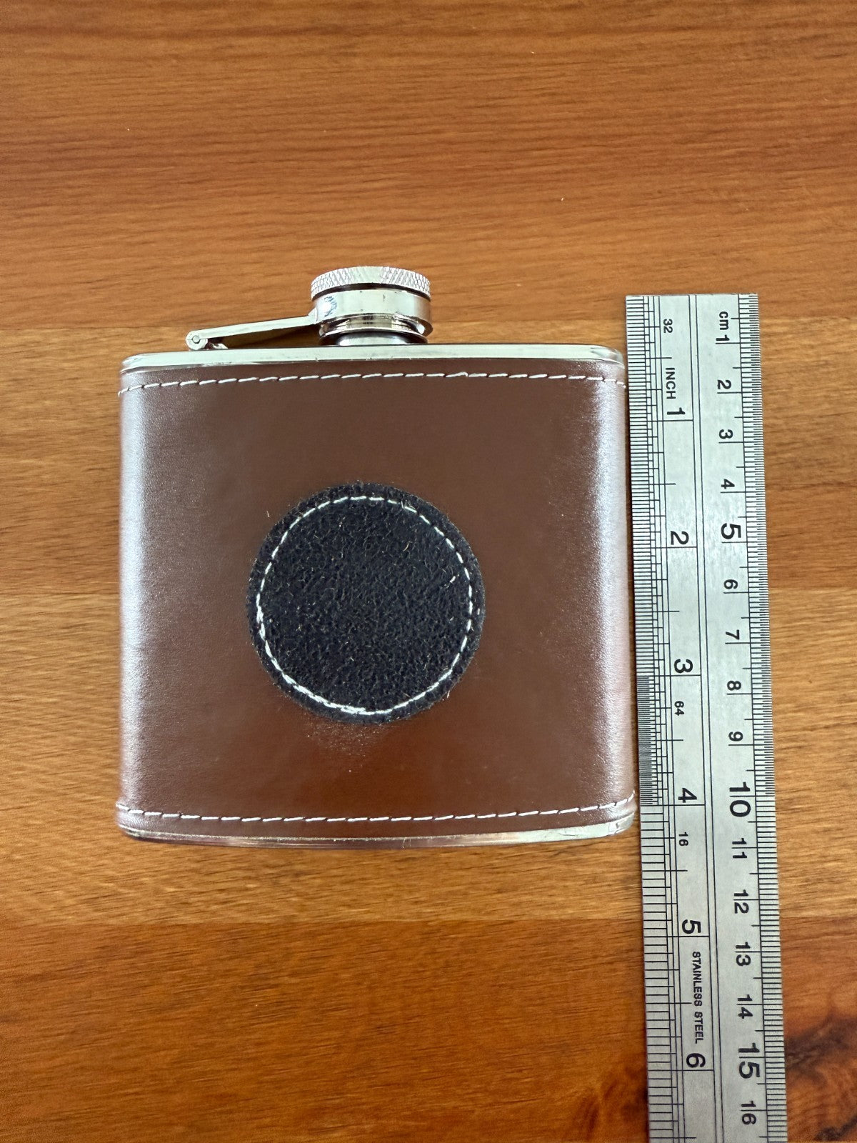 5 oz Stainless Steel Flask Sheathed in Brown Leather Pocket Hip Bottle