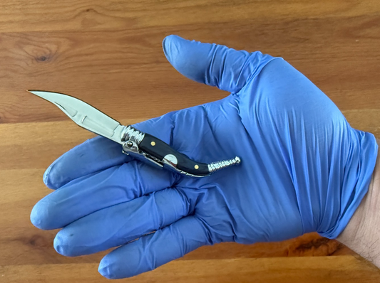 2" Blade Spanish Navaja Sevillana Pocket Knife Blue Wood Scales with Ratchet