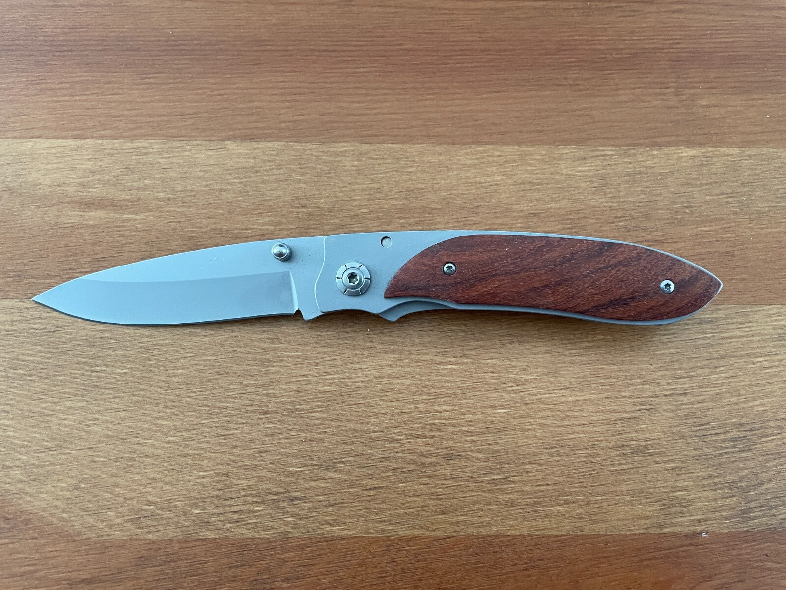 3.3" Stainless Steel Satin Blade Folding Knife Steel and Wood Handle Pocket Clip