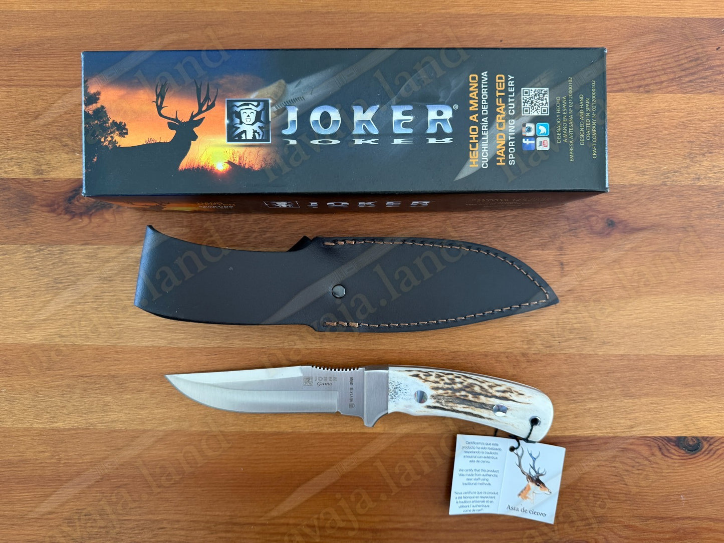 Joker Gamo Hunting Knife 5.12" Blade Stag Horn Handle w/Sheath Handmade Spain