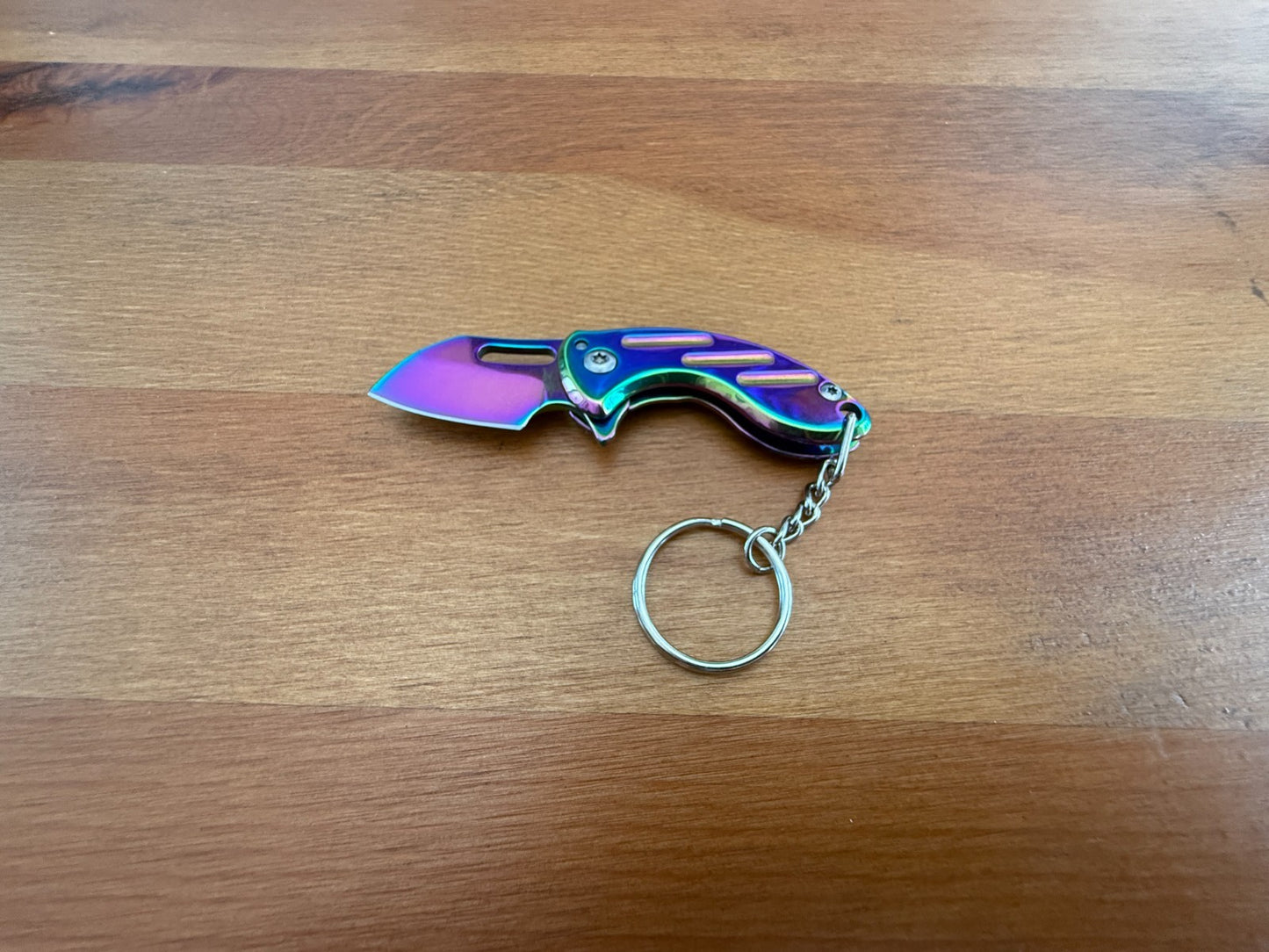Keychain Mini Folding Knife 1.5" Steel Blade Rainbow Coated Liner Lock