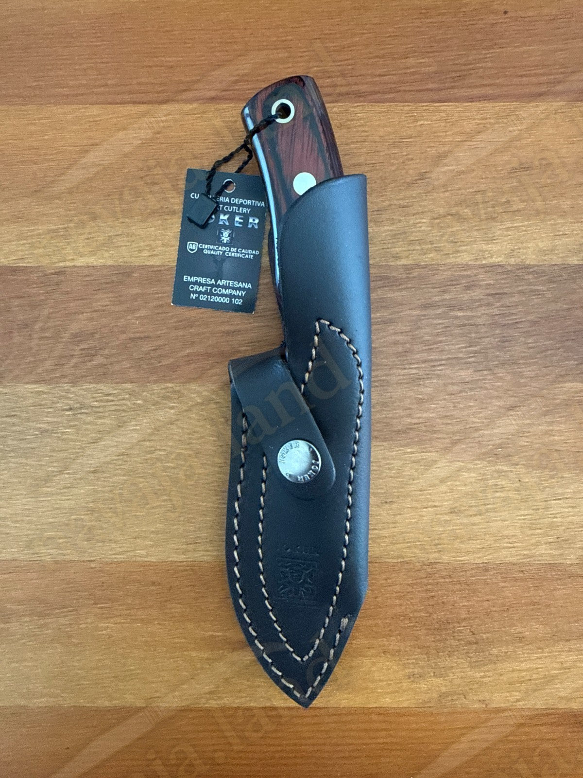 Joker Pecari Knife Polished Stamina Wood Handle Leather Sheath Handmade Spain