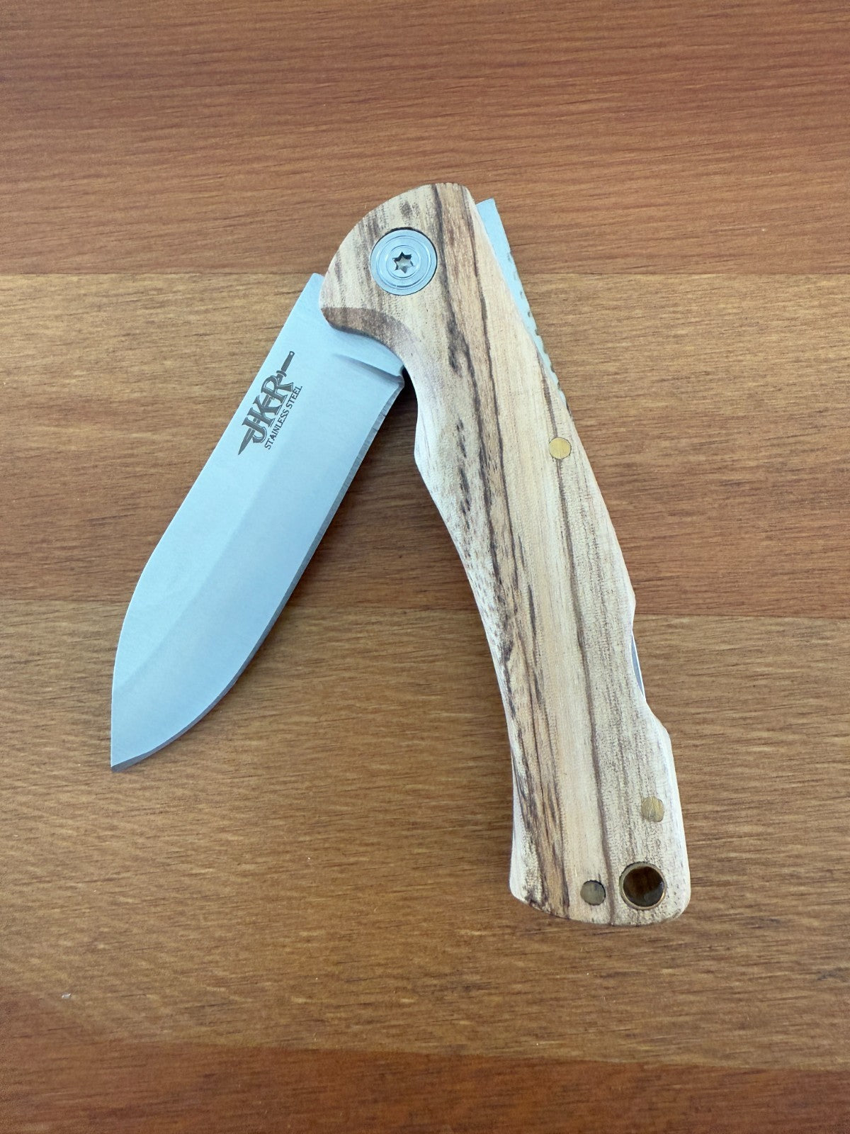 Sporting Folding Knife 7.8 cm 3 in Blade Zebrawood Handle Back Lock Lanyard Hole