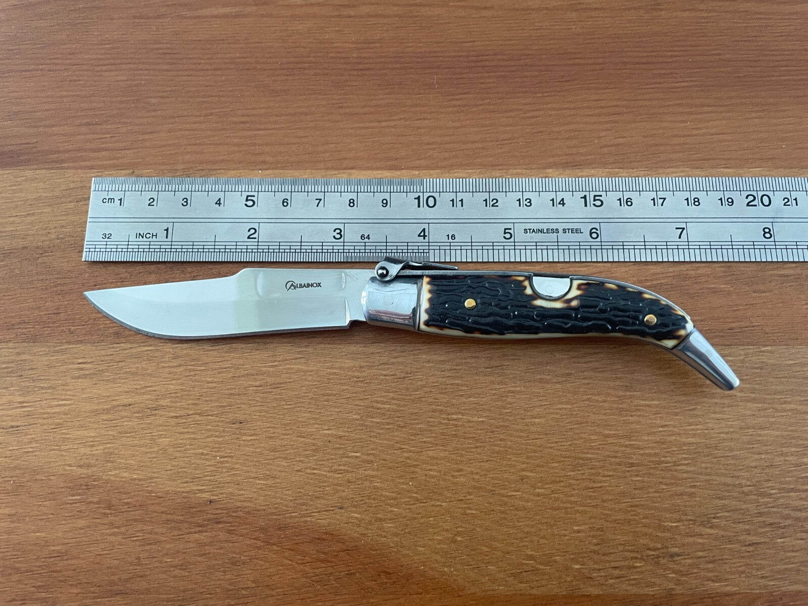 3.22" Stainles Spanish Navaja Teja Deer Antler Imitation Scales Billet Lock