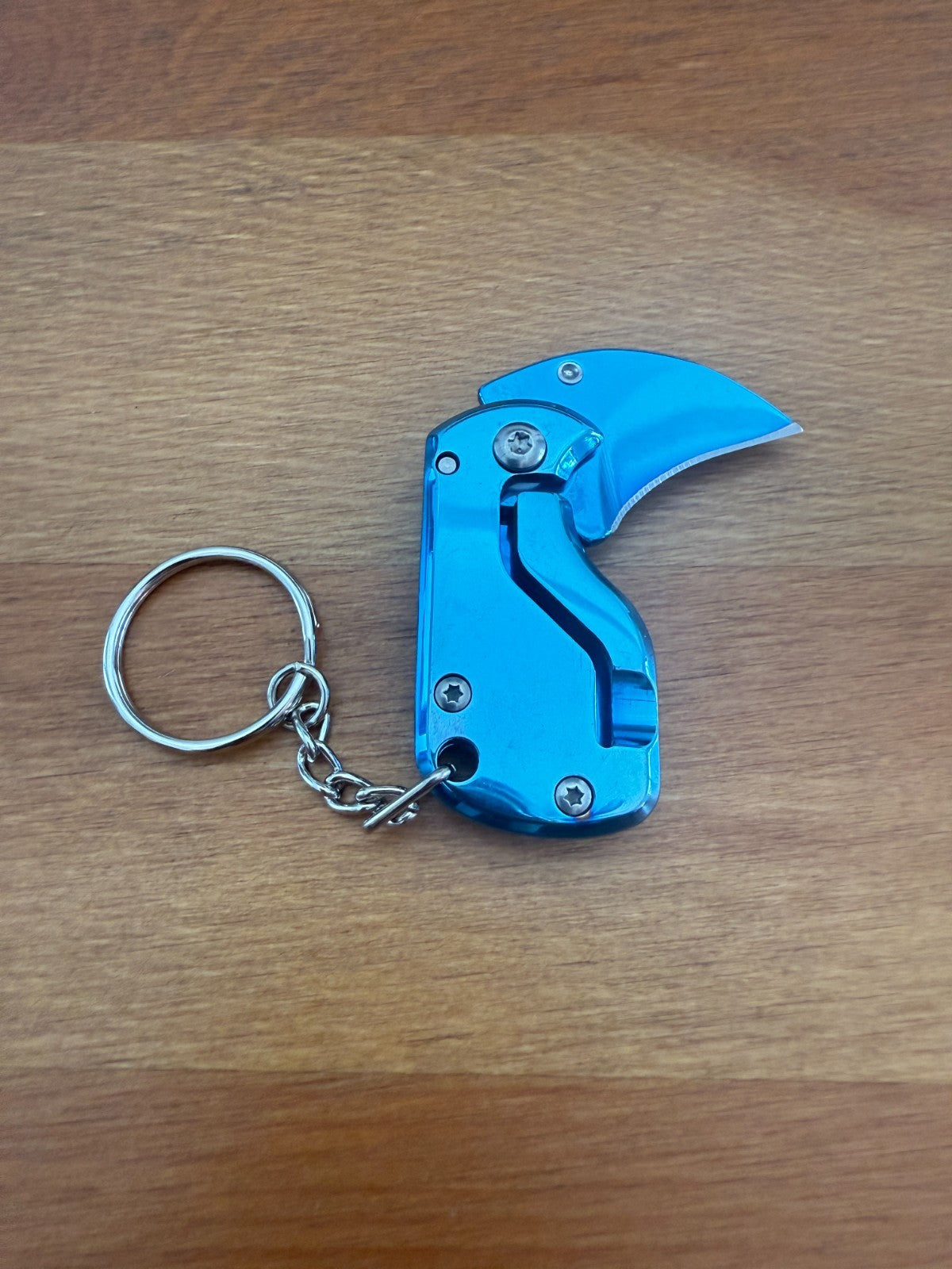 1.2" Stainless Steel Blue Curved Blade Keychain Mini Folding Knife Liner Lock