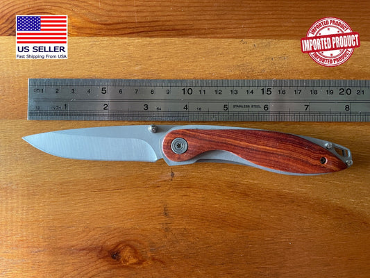 Spanish Navaja 3.14" Tactical Pocket Knife Stainless 3CR13 Brown Wood US Seller