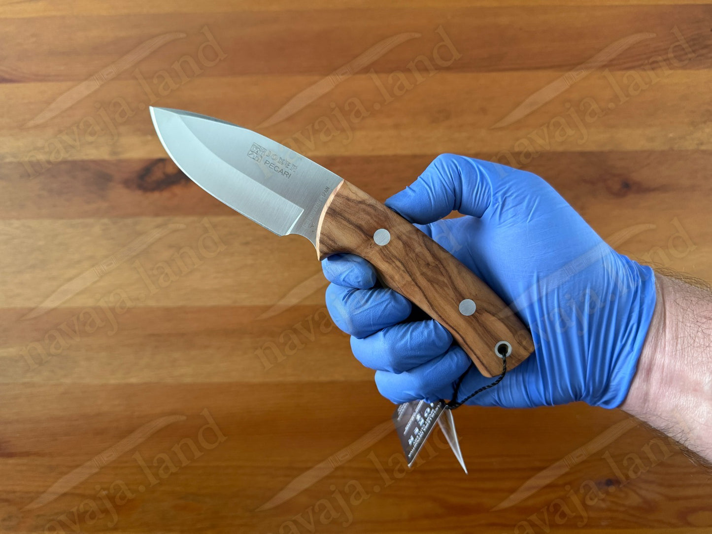 Joker Pecari Skinning Knife 3.34” MOVA Blade Olive Wood Handle Leather Sheath
